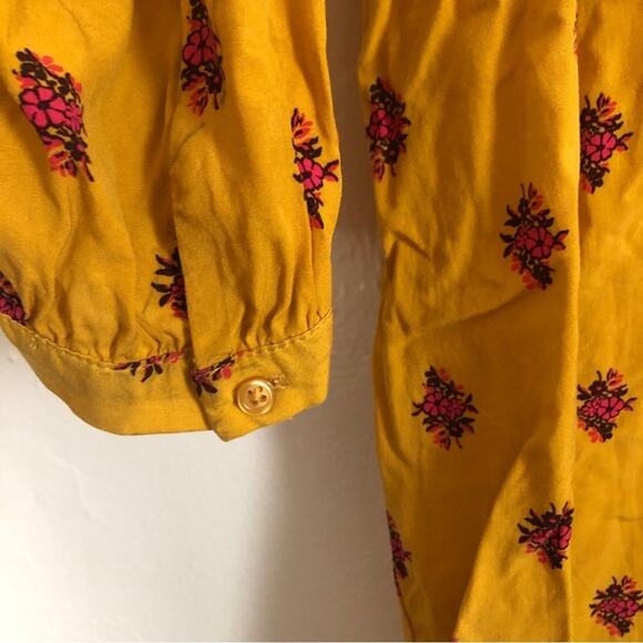 Old Navy Mustard Yellow Red Floral Long Sleeve Keyhole Mini Midi Flowy Dress - Picture 8 of 10